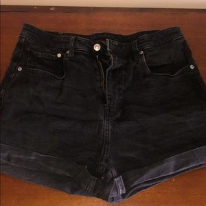 Faded black high waisted denim shorts